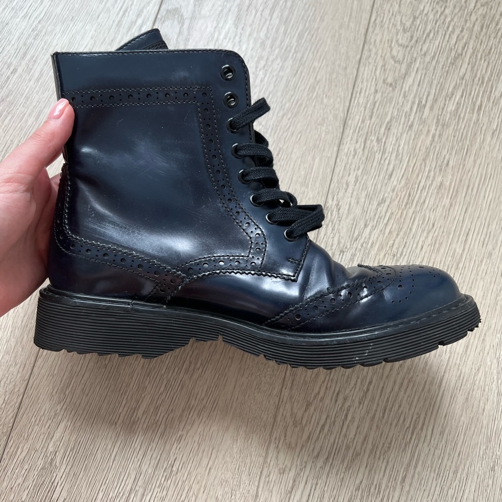 PRADA OXFORD COMBAT BOOT NAVY BLUE WORN SIZE 36